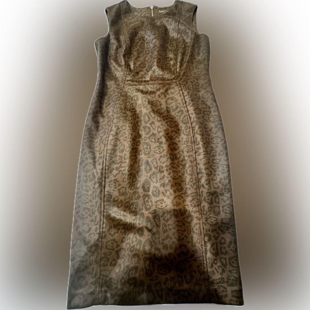 NWT calvin Klein Leopard Animal Print Sheath Dress NWT coated.  Size 6